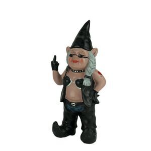 Gnofun the Naughty Lady Biker Gnome Statue Motorcycle Leather 13 Inch